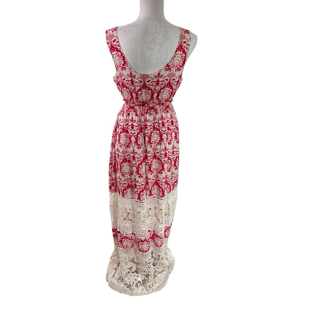 Sunday in Brooklyn Women's M Sleeveless Tiered Crochet Lace Maxi Dress Red EUC - Picture 3 of 11